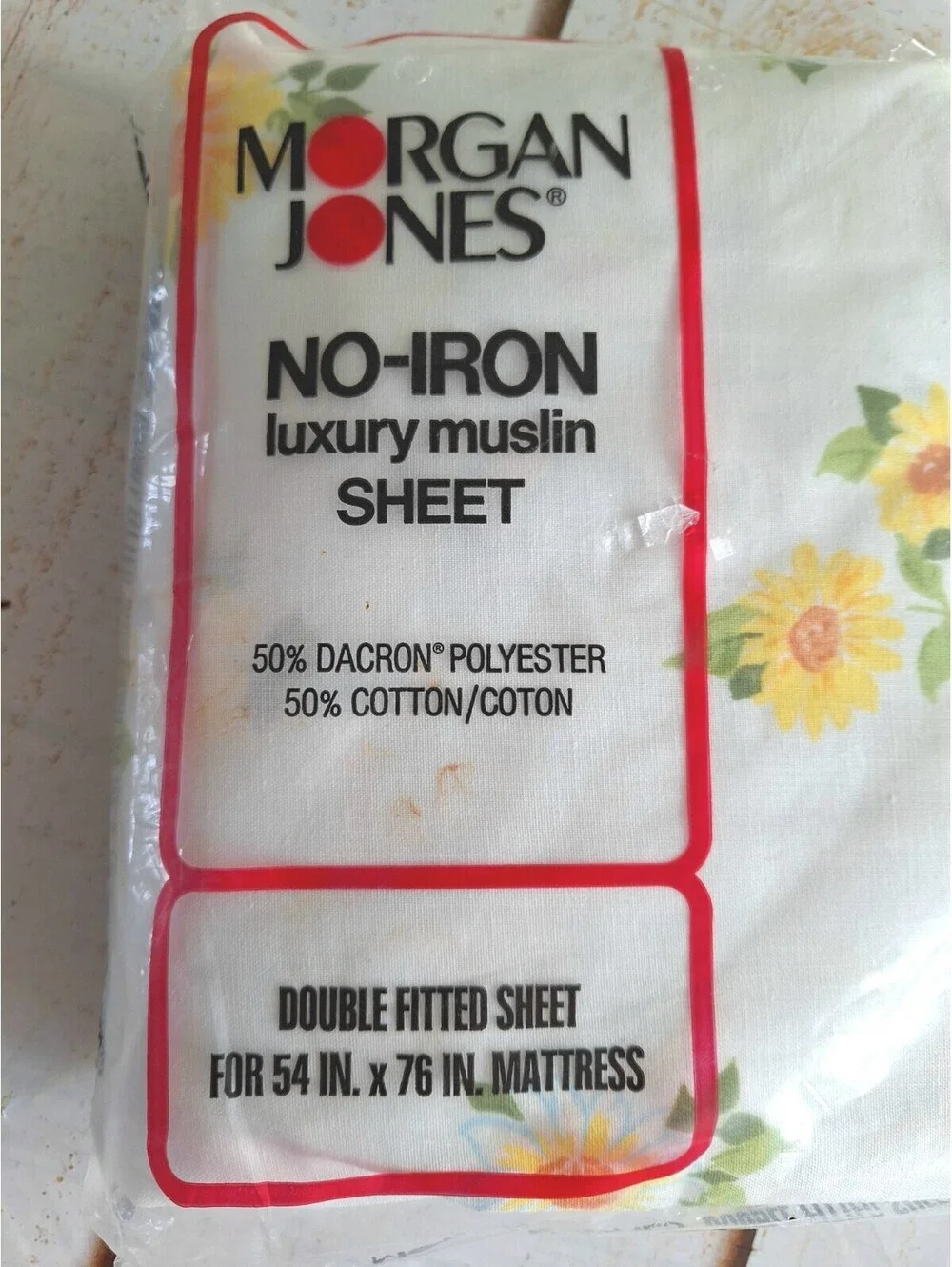 Vintage Morgan Jones Maytime Double Fitted Sheet NEW Yellow Floral 54